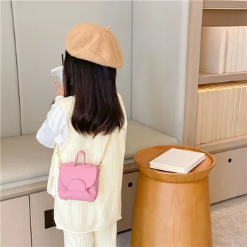 Малка чанта-месинджър от Изкуствена кожа за малки Момичета, детски квадратна чанта с контрастиращ цвят, пътна верига за партита, Аксесоари-незабавни посланици, Малка чанта