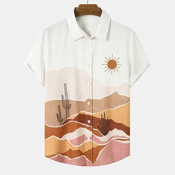 Нова мъжка риза Sunrise, Модни Хавайски Мъжка риза с къс ръкав, Висококачествена Мъжка Риза с Копчета, Блуза за Почивка на Плажа