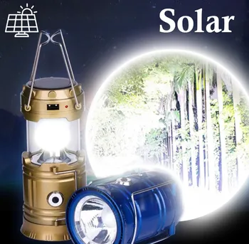Слънчев Led Преносим фенер, телескопична фенер, Мултифункционална лампа за аварийно палатки за къмпинг, външно осветление