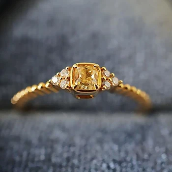 Оригинален дизайн, Сребърен пръстен с диамант и цитрином, с квадратно регулируем пръстен, Фини Свежи пенливи женски украси, сватбени аксесоари