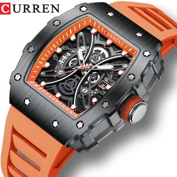 CURREN Young Fashion Цветни мъжки часовник в индустриален стил, правоъгълни кварцов часовник с светящимся циферблат