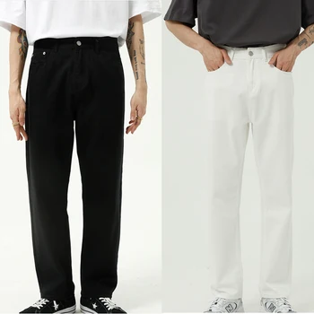 Черно-бели основни прости дънки, мъжки плътно прилепнали панталони, висококачествени официални офис мъжки панталони в стил хип-хоп