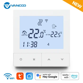 Wi-Fi Термостат Vancoo за подгряване на пода, Sasha Умен дом, контролер на температурата на LCD екрана 220 В, подкрепа Алекса Google