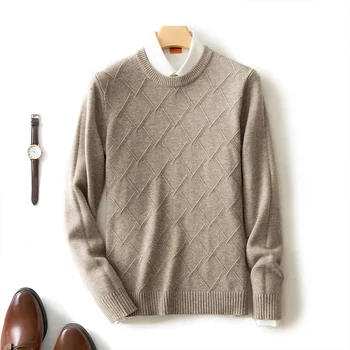 Пуловер с кръгло деколте, мъже, пролетно-есенна однотонная долната риза с форма на диамант с дълги ръкави, ежедневни дрехи, пуловер, мъжки вязаный