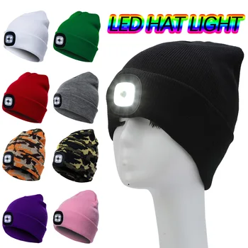 Led вязаная шапчица унисекс с подсветка на лампа, акумулаторна чрез USB, мощна модни вязаная мъжки дамски зимни топла шапка в стил хип-хоп