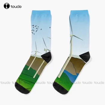 Чорапи за вятърни турбини Мъжки спортни чорапи Коледен подарък за Нова Година 360 ° Цифров печат на Персонализирани потребителски HD телевизор Високо качество