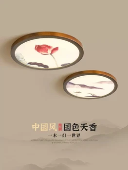 Новият китайски ултра тънък кръг на тавана лампа от мед с рисувани, кабинет за спални, чайна, лесен тавана лампа с индивидуалност