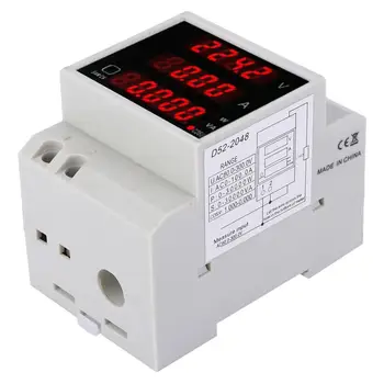 D52-2048 цифров измерител на мощност, Многофункционален измервателен релса с цифров дисплей на променливо напрежение, измерител на коефициента на мощност ток AC80 ~ 300V 100A