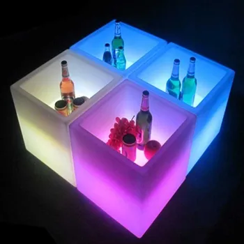 Led Кофа За Шампанско Cube Light Голям Капацитет Охладител за Вино Led Водоустойчива RGBW, което променя Цвета си, Кофа За Шампанско, Напитки, Бира