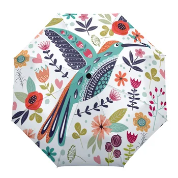 Птици, Цветя, Листа Чадър за улиците на Напълно автоматичен чадър от дъжд с осем кости Подарък за възрастни с Детски чадъри