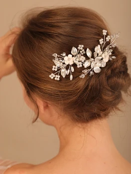 Сватбени фиби за коса с цветя от кристални мъниста от сплав, прическа на булката, шапки ръчна изработка за жени, сватбени аксесоари за коса, диадема за бала