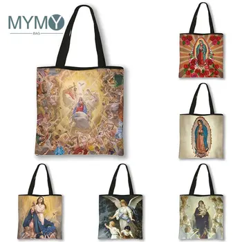 Чанта на рамото на Дева Мария от Гуадалупе, Мексико църковна чанта с рисувани, женски холщовые чанти за пазаруване, католически ежедневни чанти-тоут, подарък