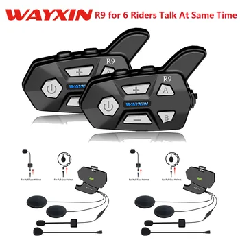 WAYXIN R9 Мотоциклет Шлем Домофон Bluetooth Слушалка 6 Ездачи на Мотоциклети Домофон 1500 м на едно Гише Сдвояване Водоустойчив Fm Радио