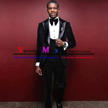 Black Velvet Комплект от 3 теми, Мъжки Костюм Slim Fit За бизнес Партита, Смокинги За Младоженците, Мъжки Костюм с Ревера, 2023, Мъжки Сватбен Костюм