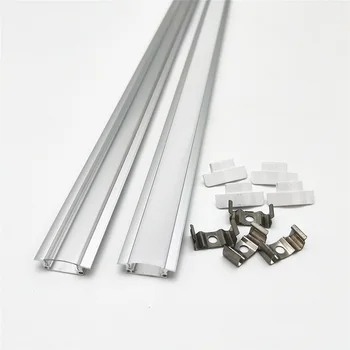 вградени led алуминиев профил 5шт 50 см за led лента, плосък корпус, млечно-прозрачен капак с челните капаци и скоби