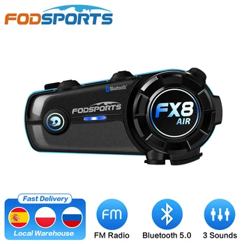 Fodsports FX8 въздушен каска, слушалка за вътрешна комуникация, мотоциклети водоустойчив переговорник, Bluetooth 5,0 FM-радио, 3 стереозвука, ефекти