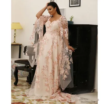По-големи размери розови абитуриентски рокли с кружевными апликации, дълъг ръкав и кръгло деколте, вечерни рокли в арабски стил от Дубай, на по-големи размери вечерна рокля