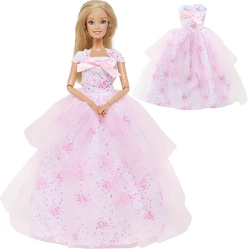 Модно розово куклено рокля с принтом, сватбена рокля на принцеса, дантелено празнична рокля, Дрехи за Барби кукли, аксесоари, детски дрехи на 30 см., играчка