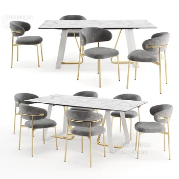 Луксозен стол за хранене в скандинавски стил, Модерен минималистичен Стол с облегалка, Мебели от ковано желязо, цветни Трапезни столове с ефект на памет A