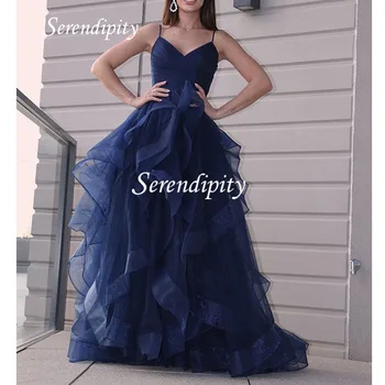 Serendipity, модерен стил, на спагети презрамки, дълга пищни рокля за бала, тюлевое плиссированное Рокля трапецовидна форма за официални партита, вечерна рокля, Сватбената рокля