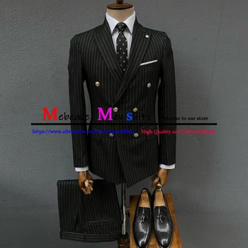Мъжки Бизнес костюми, Черна ивица, Двубортные Комплекти Блейзеров Slim Fit, 2 броя, Ежедневни мъжки Дрехи за Бала и Купоните, Ансамбъл Homme