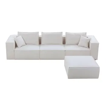 Модулна секционни диван за хол, съвременният диван в минималистичен стил с пуфиком и перекидным шезлонг, L-образна форма, бял