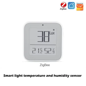 Умен термометър яркост Zigbee Sasha, чувствителен към светлина сензор за температура и влажност на въздуха в реално време с интелигентни приложение