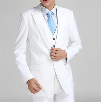 Приталенные Бели Смокинги за младоженеца С Ревера, Рокли за Официални събития, Shafer, Мъжки сватбени костюми (Яке + Панталон + елек + вратовръзка)