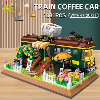 HUIQIBAO 1081 бр. Модел на кафене във влак, микро Градивни елементи, Мини Diamond Град, Приятел, набор от тухли, детски играчки, игри за момичета