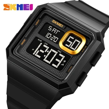 SKMEI Популярни спортни електронни часовници за мъже голям Квадратен циферблат дата на Дисплея led цифров часовник Модни черни мъжки часовник от изкуствена кожа