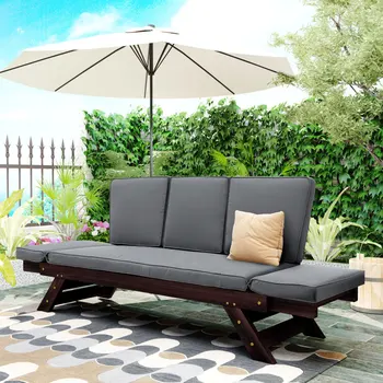 Външен регулируем вътрешен двор, дървени диван, разтегателен-шезлонг с възглавници за по-малки места