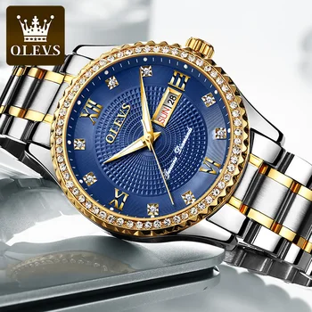 2023 OLEVS висок клас марка, мъжки часовник, внос механизъм, автоматична дата на седмица, кварцови часовници за мъже, спортни часовници е от неръждаема стомана 6618