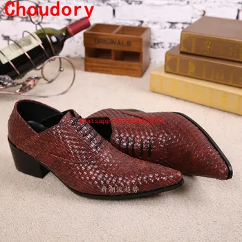Мъжки обувки Choudory от естествена кожа обувки с високи токчета, червени, черни модела обувки с остри пръсти, възли лоферы, сватбена официалната обувки, мъжки размери 13