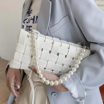 Тъкани индивидуален клатч премиум-клас с текстура 2021, нов дамски дизайнерски универсална модна чанта-месинджър с перлената на веригата