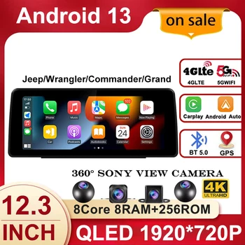 12,3-Инчов Android 13 за Jeep Wrangler Commander Grand Car Авторадио стерео радио мултимедиен плейър GPS Навигация HD