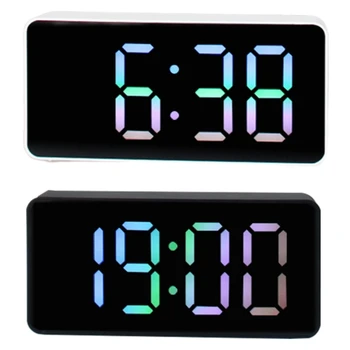 Модерни електронни часовници с огледални, Будилник с повторение, цифров часовник RGB, лесен Голям led дисплей дата и температура
