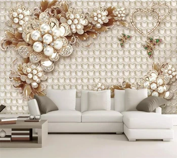 beibehang Индивидуални голям стенопис 3D фотообои нови луксозни бижута цветя с релефни хол разтегателен фон тапети