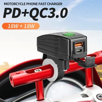 Зарядно устройство за мотоциклет PD + QC3.0 38 W, Водонепроницаемое 12 В, USB, Мото-Лост/на Огледалото за Обратно виждане, Двухпортовая Изход За Бързо Зареждане С Вольтметром