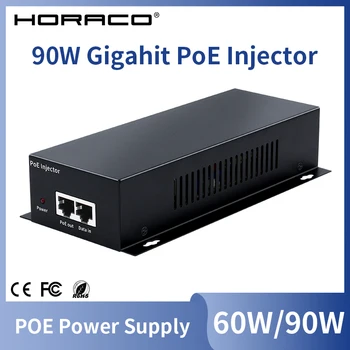 HORACO 60 W 90 W Gigabit POE Injector IEEE 802.3 af 802.3 at 802.3 бт 1000 Mbit/с Plug & Play PoE за IP камери, VoIP телефони, безжични точки за достъп