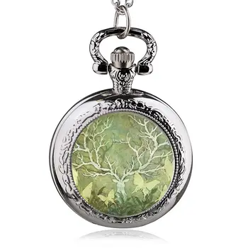 Високо качество на най-продаваните кварцов джобен часовник със зелен модел елен, мъжки дамски часовници с верига-брелоком HB167