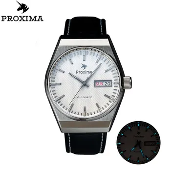 Proxima PX1695 Луксозни мъжки механични часовници NH36 Бизнес водоустойчив часовник BGW9 от естествена кожа с автоматично двойно календар