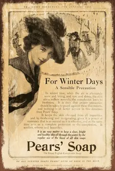Грушевое сапун, реклама за красота в зимни дни, издържан вид, метална табела в стил ретро