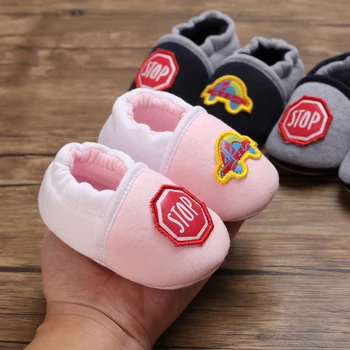 Детски Ежедневни Обувки Унисекс, устойчива на плъзгане Обувки на плоска подметка с аппликацией за Новородено, Обувки за деца, Които за първи път отиват 0-18 месеца