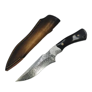 Преносим джобен нож от дамасской стомана Full Tang Tactical Оцеляване, за оцеляване в естествена кожа обвивка, универсален ловен нож на улицата