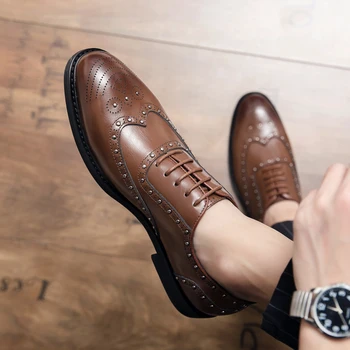 Луксозна Марка Мъжки Ежедневни Обувки на плоска подметка от Естествена Телешка Кожа с перфорации тип 