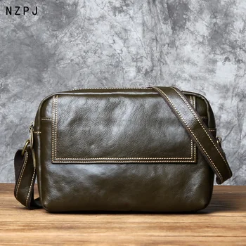 NZPJ Мъжка Кожена чанта през рамо от Естествена Телешка кожа, Модерен Мъжки чанти в Ретро стил, Чантата на Пощальона, Голяма чанта Голям-Месинджър