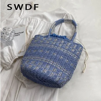 Сламени летни чанти през рамо ръчно работа за жени 2023, дизайнерски плажни дамски чанти, ежедневни дамски чанта за пазаруване с голям капацитет