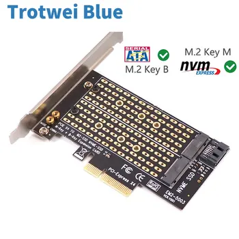 Двойна M2 NVME M. 2 M ключ SATA B ключ на SSD за PCI Express PCIe 3.0 Е Конвертор Карта-адаптер за 2230 2260 2280 Поддръжка на PCI-e X4 X8 X16
