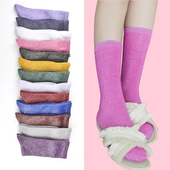 Висококачествени дамски чорапи, есенно-зимни творчески копринени чорапи цветове: златист, сребрист, сладки обикновен дамски чорапи с дълги тръби