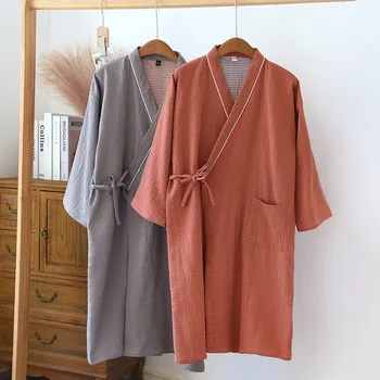 Японски халат за баня-кимоно -Памук, халат юката унисекс с дълъг ръкав, летен тънък халат големи размери за неофициално облекло за почивка